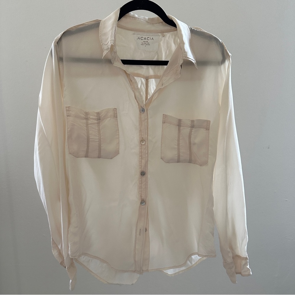 Acacia / XS / long sleeve / SILK / top (cream/white)